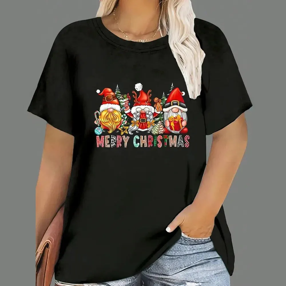 1 - WC - Women's Holiday Tee: "Merry and Bright" Santa design, casual oversized fit