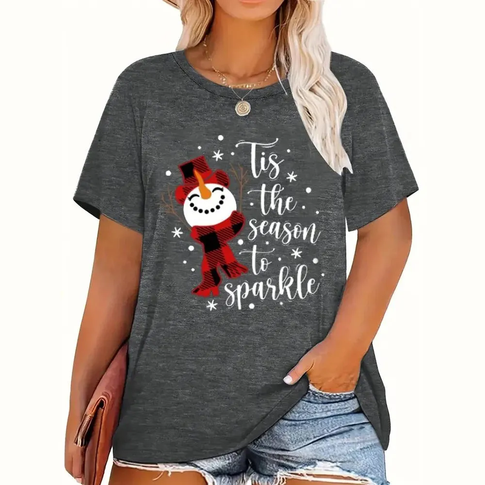 1 - WC - Women's Holiday Tee: "Merry and Bright" Santa design, casual oversized fit