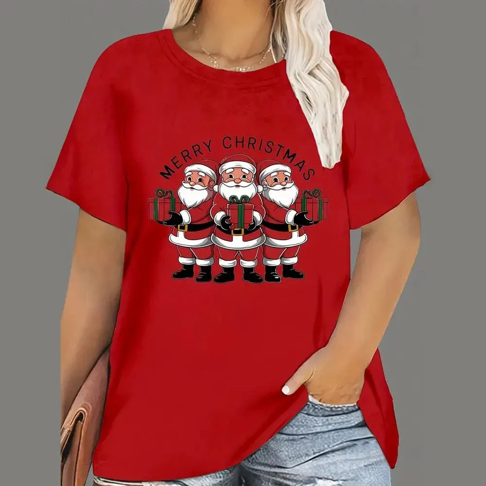 1 - WC - Women's Holiday Tee: "Merry and Bright" Santa design, casual oversized fit