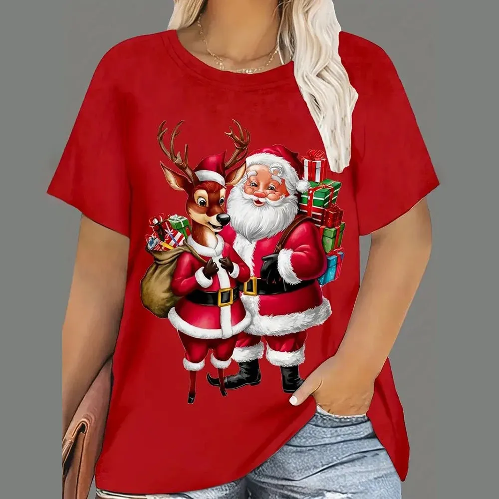 1 - WC - Women's Holiday Tee: "Merry and Bright" Santa design, casual oversized fit