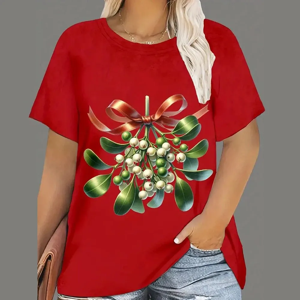 1 - WC - Women's Holiday Tee: "Merry and Bright" Santa design, casual oversized fit