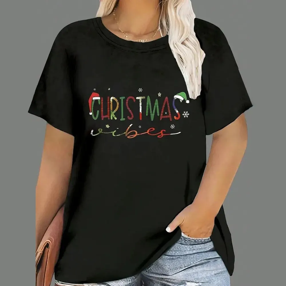 1 - WC - Women's Holiday Tee: "Merry and Bright" Santa design, casual oversized fit