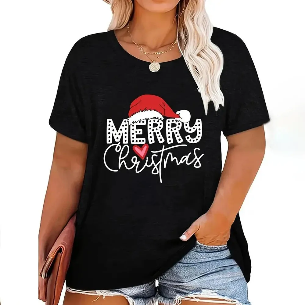 1 - WC - Women's Holiday Tee: "Merry and Bright" Santa design, casual oversized fit