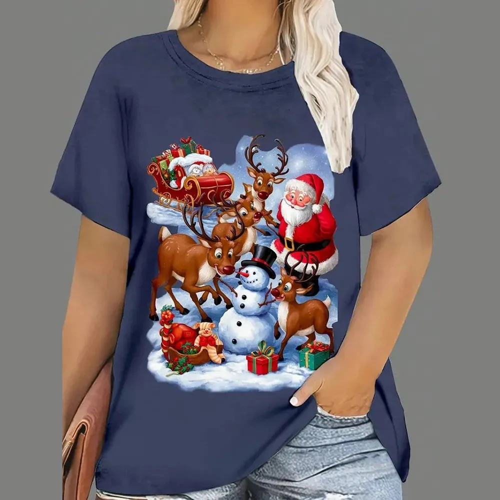 1 - WC - Women's Holiday Tee: "Merry and Bright" Santa design, casual oversized fit