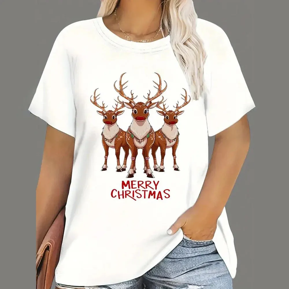 1 - WC - Women's Holiday Tee: "Merry and Bright" Santa design, casual oversized fit