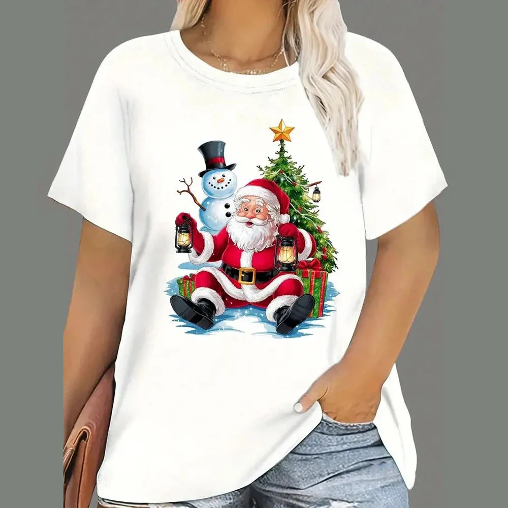 1 - WC - Women's Holiday Tee: "Merry and Bright" Santa design, casual oversized fit