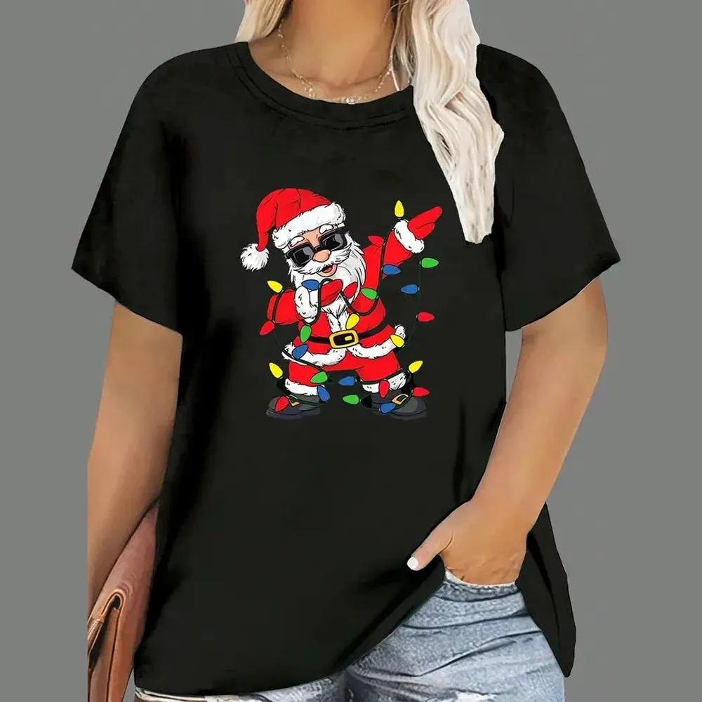 1 - WC - Women's Holiday Tee: "Merry and Bright" Santa design, casual oversized fit