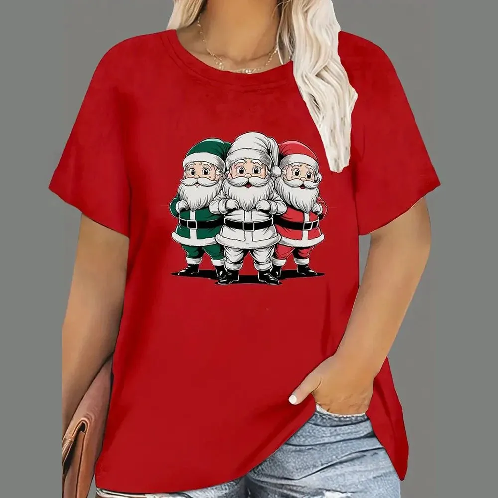 1 - WC - Women's Holiday Tee: "Merry and Bright" Santa design, casual oversized fit