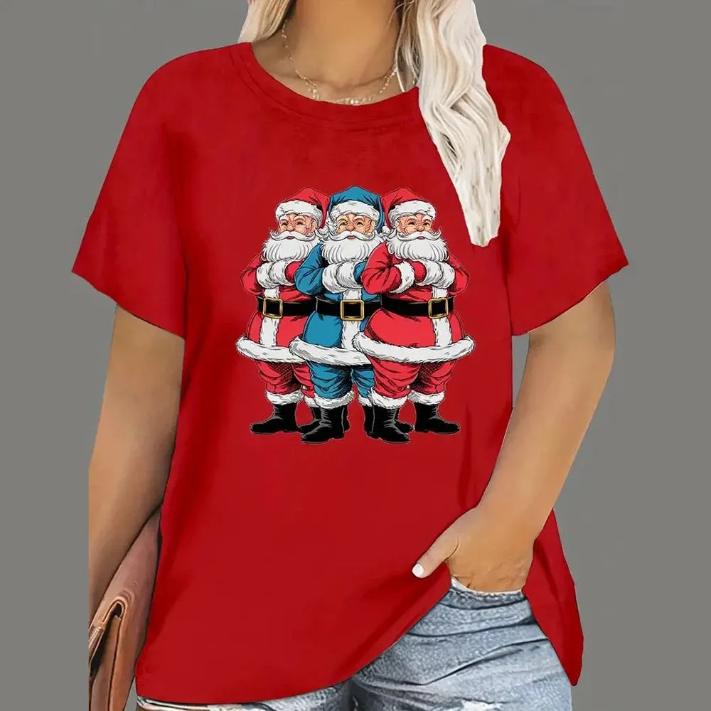 1 - WC - Women's Holiday Tee: "Merry and Bright" Santa design, casual oversized fit