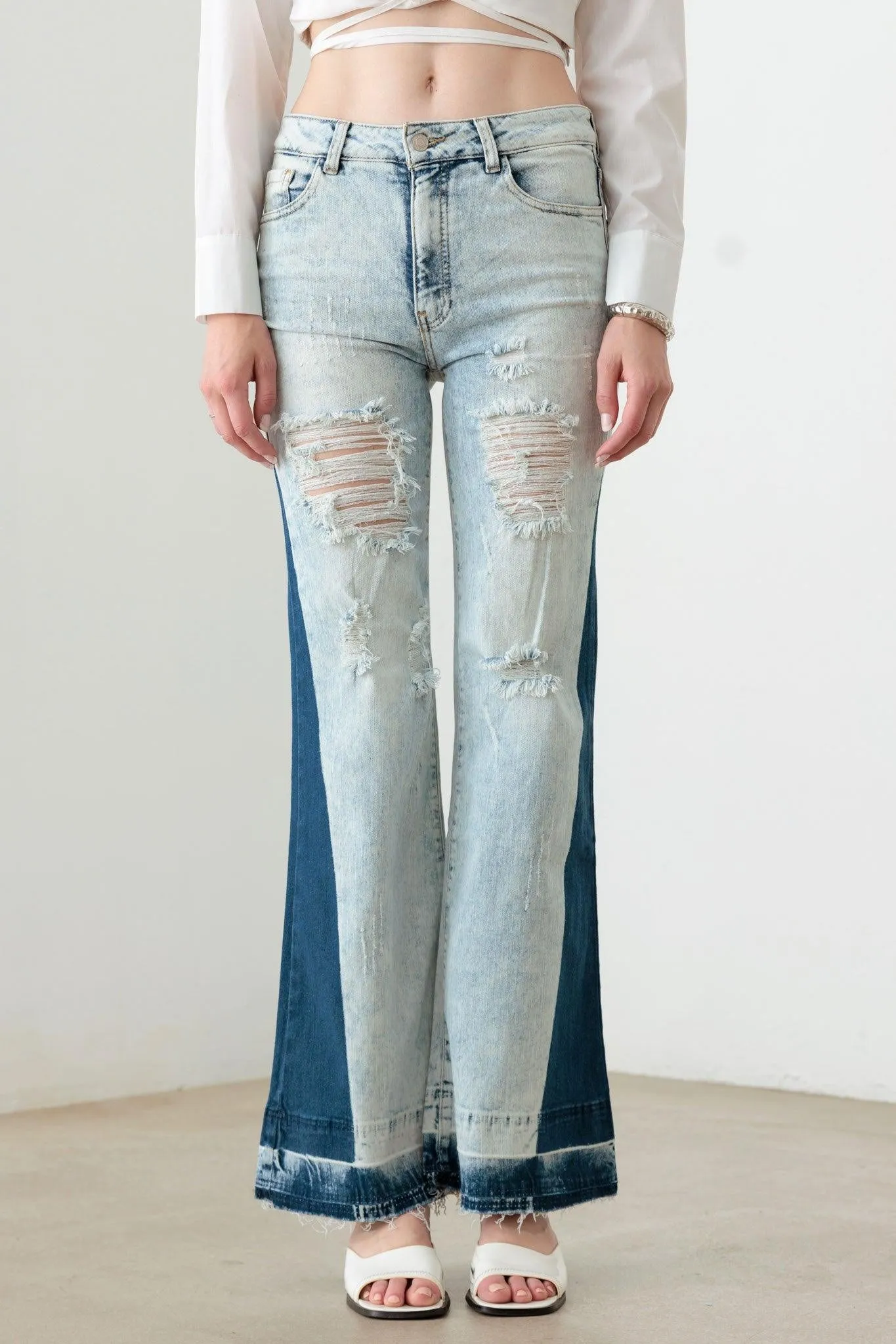 Acid Wash Flare Denim Jeans