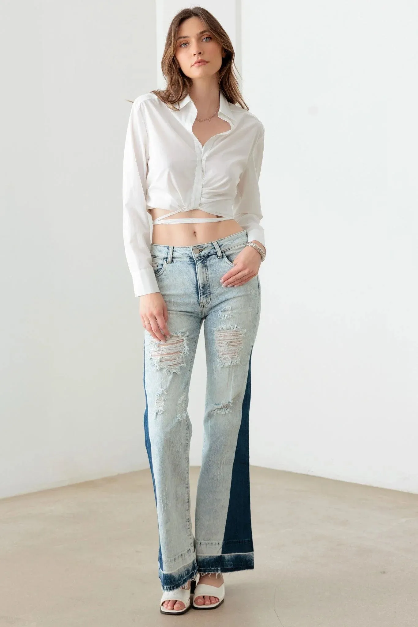 Acid Wash Flare Denim Jeans