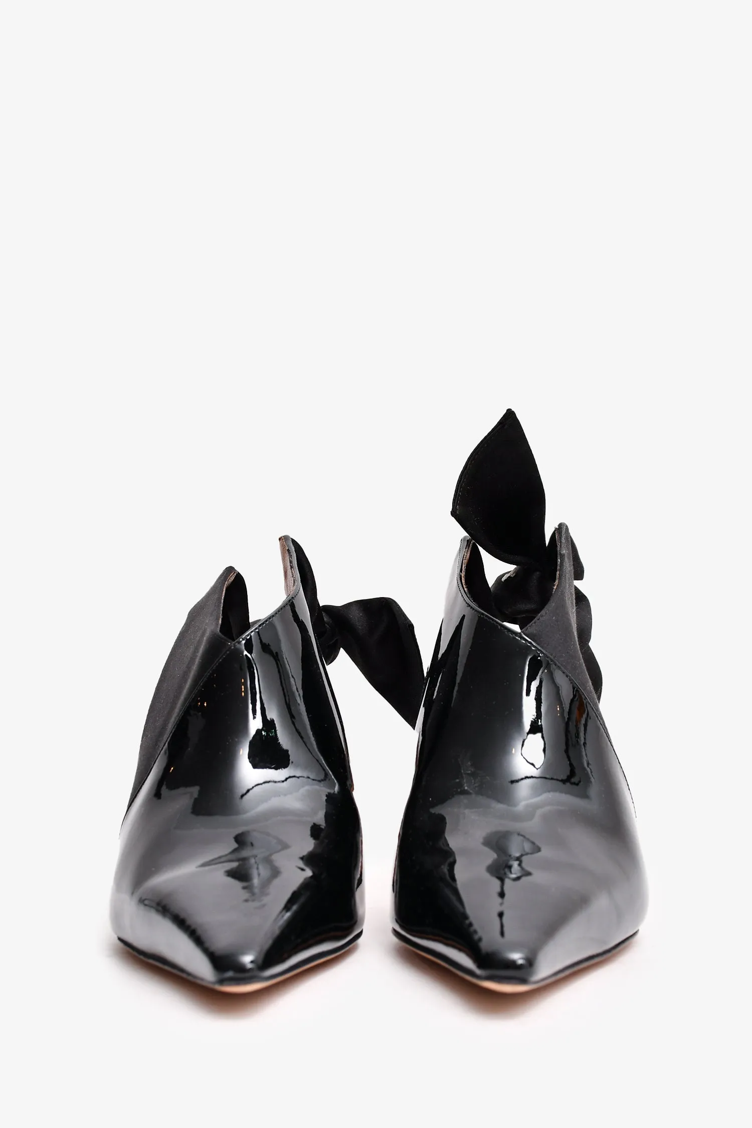 Altuzarra Black Patent Leather Satin Bow Slingback Ankle Boots Size 36