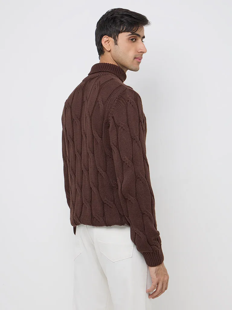 Ascot Dark Brown Knit-Textured Relaxed-Fit Cotton Sweater