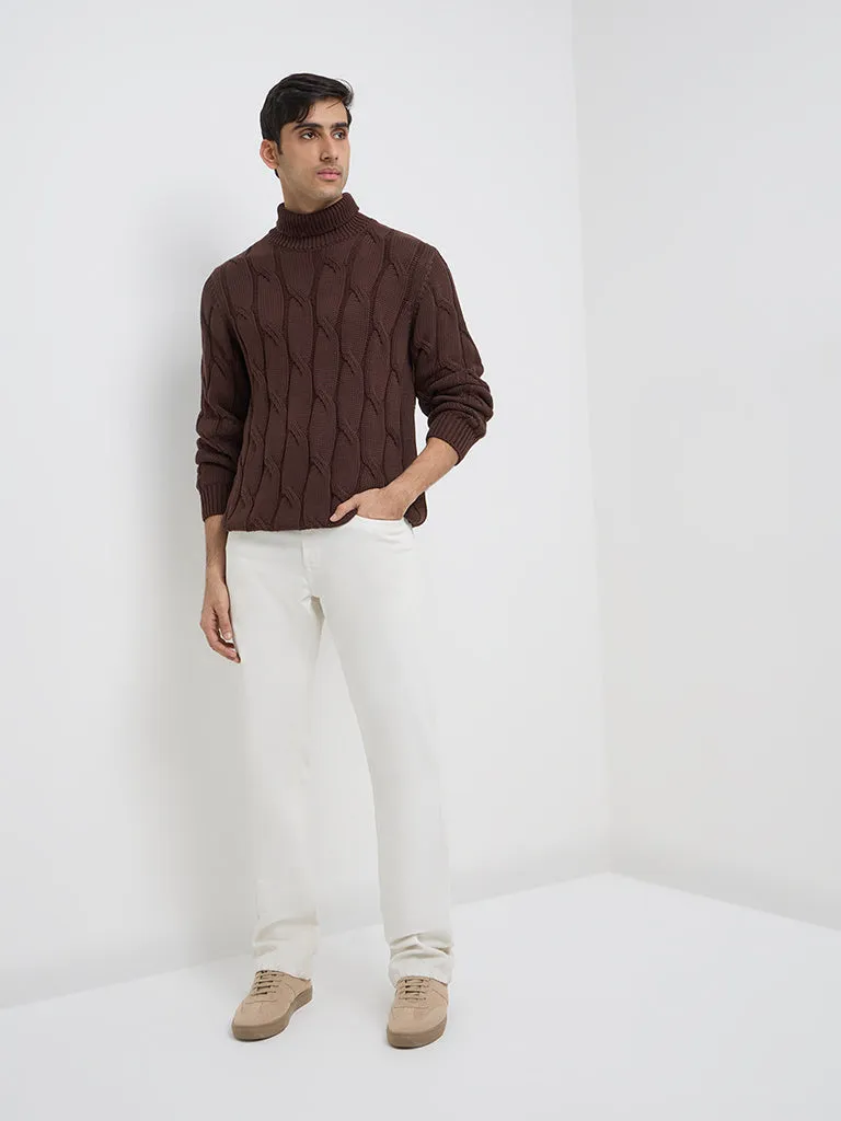 Ascot Dark Brown Knit-Textured Relaxed-Fit Cotton Sweater