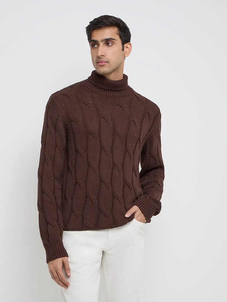 Ascot Dark Brown Knit-Textured Relaxed-Fit Cotton Sweater