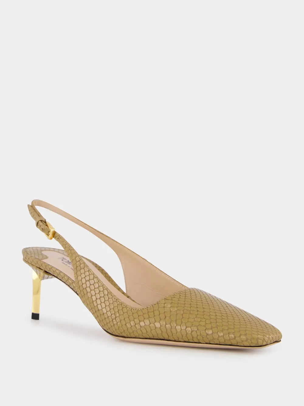 Beige Python Glossy Slingback Pumps