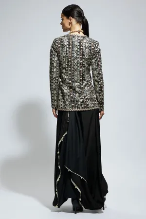 Black Embellished Jacket Paired with Drape Skirt