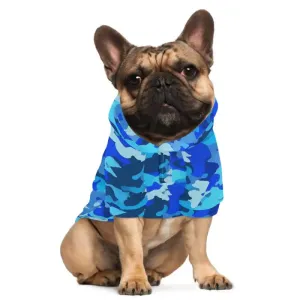 Blue Camo Dog Hoodie for Trendy Pets with Stylish Camouflage Design