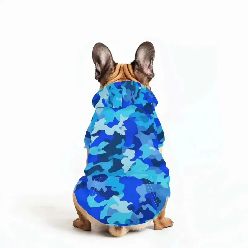 Blue Camo Dog Hoodie for Trendy Pets with Stylish Camouflage Design