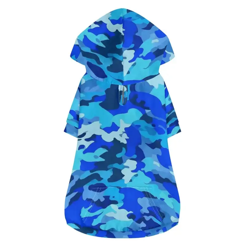 Blue Camo Dog Hoodie for Trendy Pets with Stylish Camouflage Design