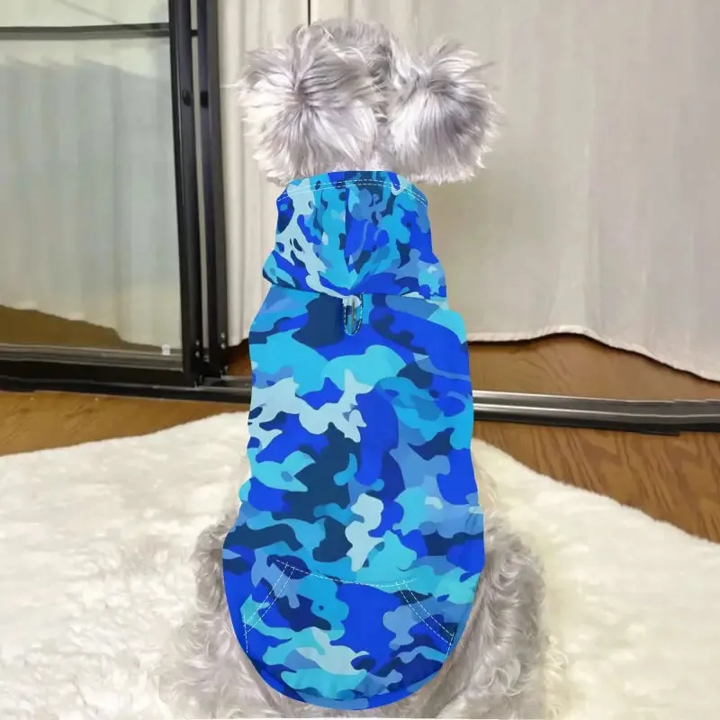 Blue Camo Dog Hoodie for Trendy Pets with Stylish Camouflage Design