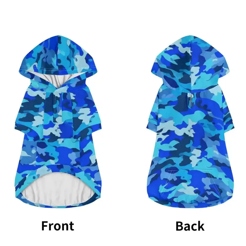 Blue Camo Dog Hoodie for Trendy Pets with Stylish Camouflage Design