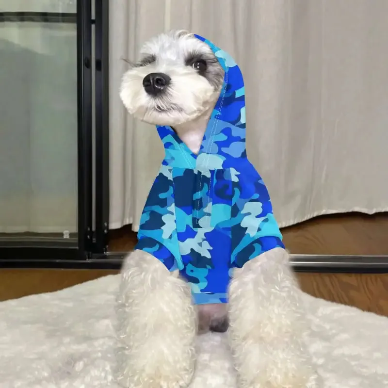 Blue Camo Dog Hoodie for Trendy Pets with Stylish Camouflage Design