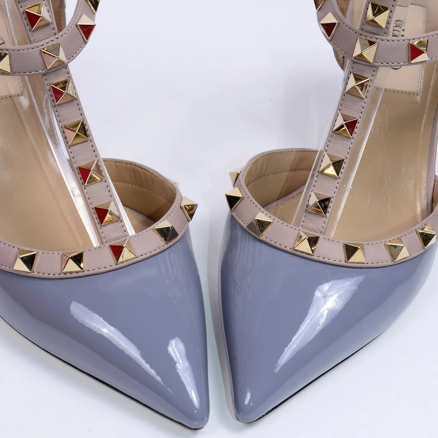 Blue Valentino Rockstud Cage Ankle Strap Shoes With Heels w Box