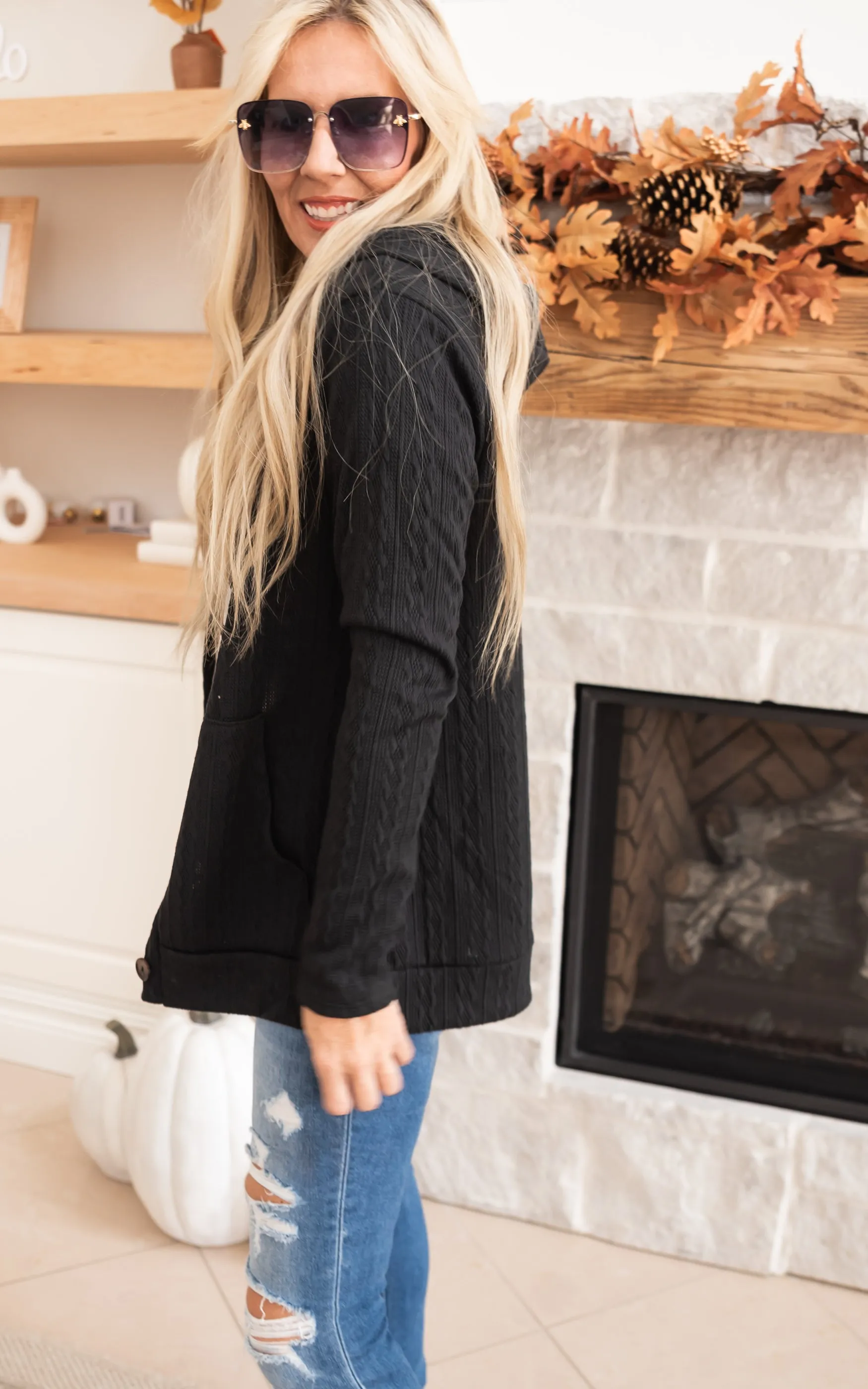 Cable Knit Button Up Hooded Cardigan - Final Sale