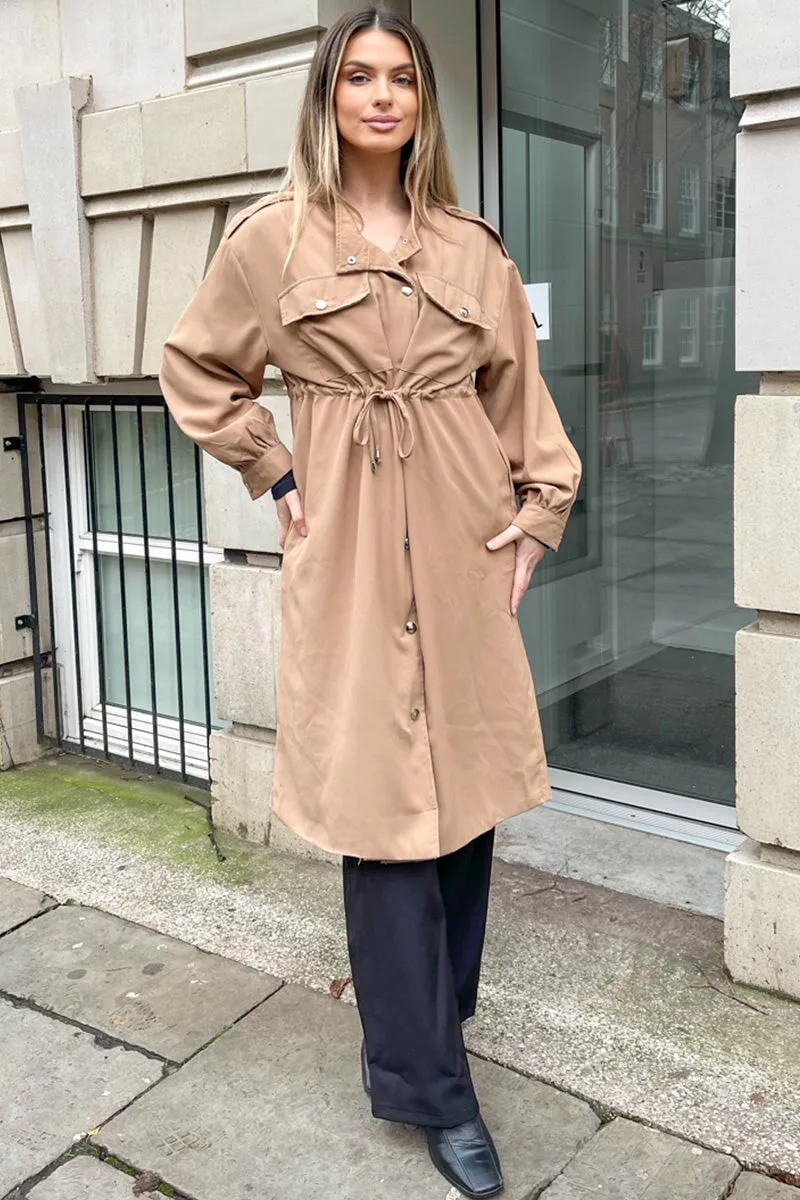 CAMEL MILITARY STYLE LONGLINE COAT