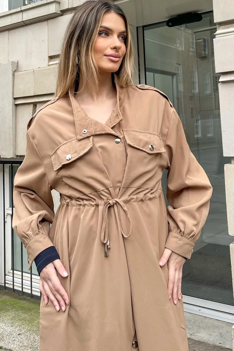 CAMEL MILITARY STYLE LONGLINE COAT