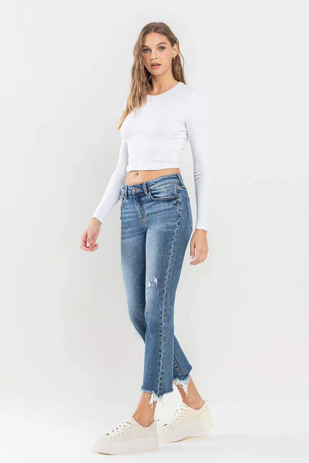 Clara - Mid Rise Frayed Hem Jeans - Lovervet - Exclusively Online