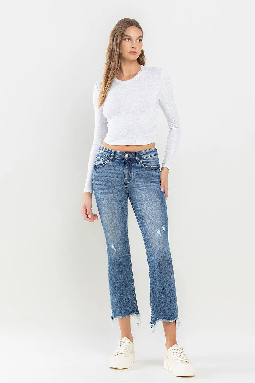 Clara - Mid Rise Frayed Hem Jeans - Lovervet - Exclusively Online