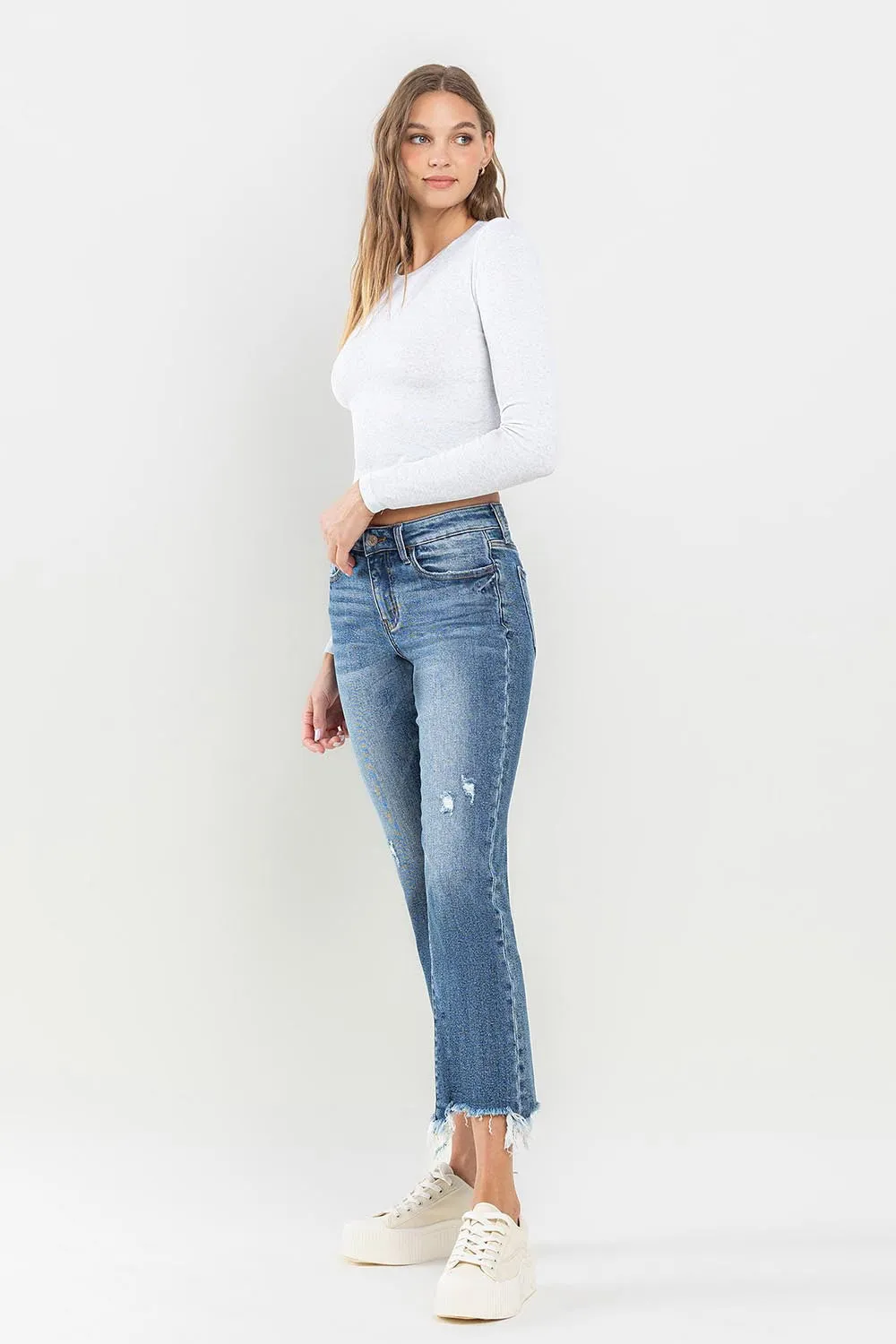 Clara - Mid Rise Frayed Hem Jeans - Lovervet - Exclusively Online