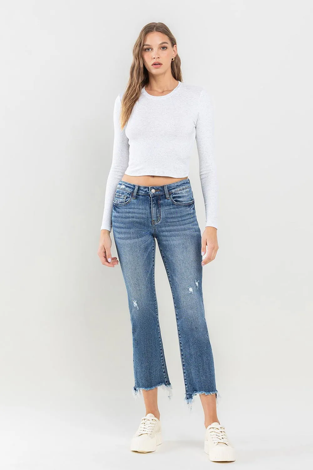 Clara - Mid Rise Frayed Hem Jeans - Lovervet - Exclusively Online