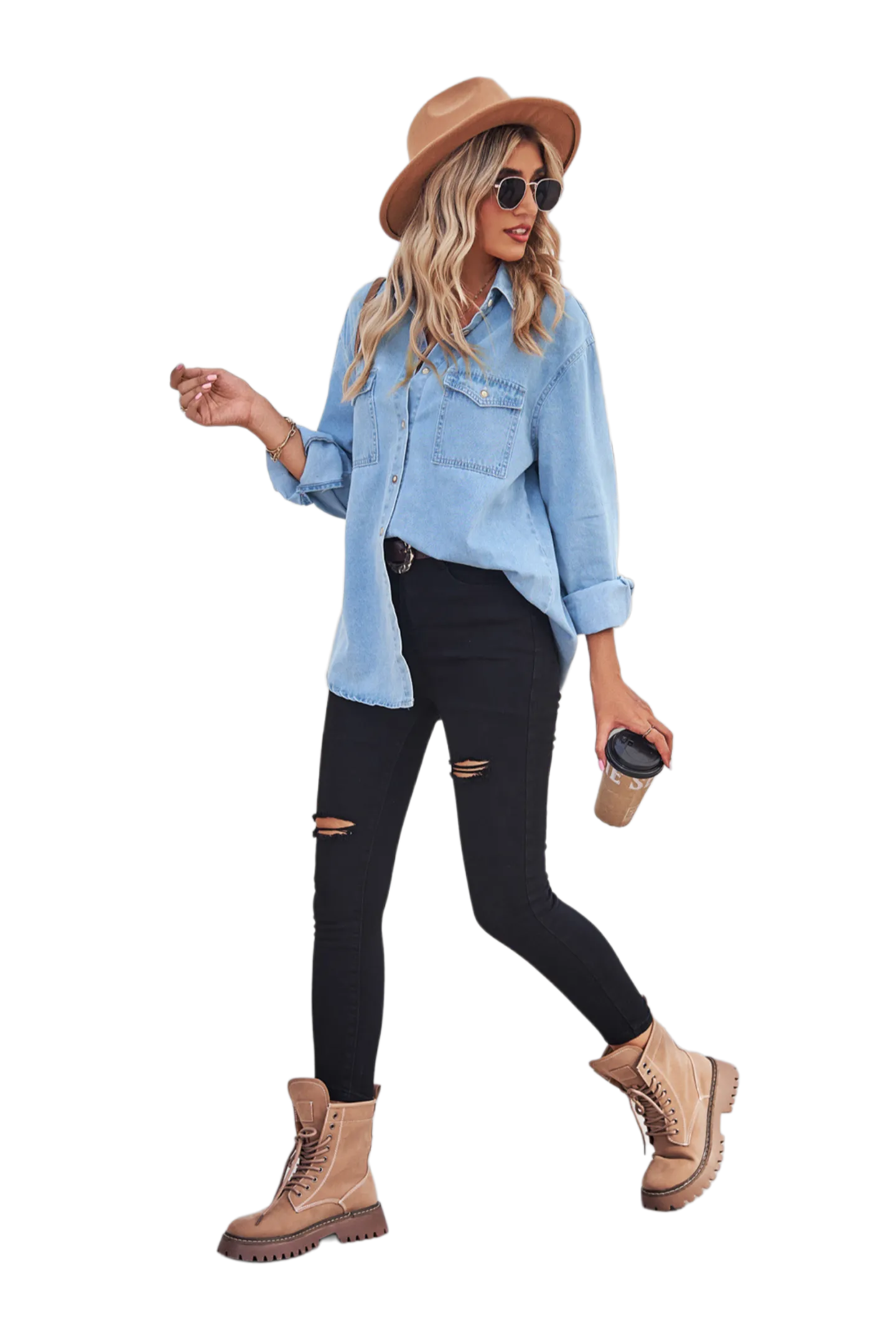 Collared Neck Dropped Shoulder Denim Top