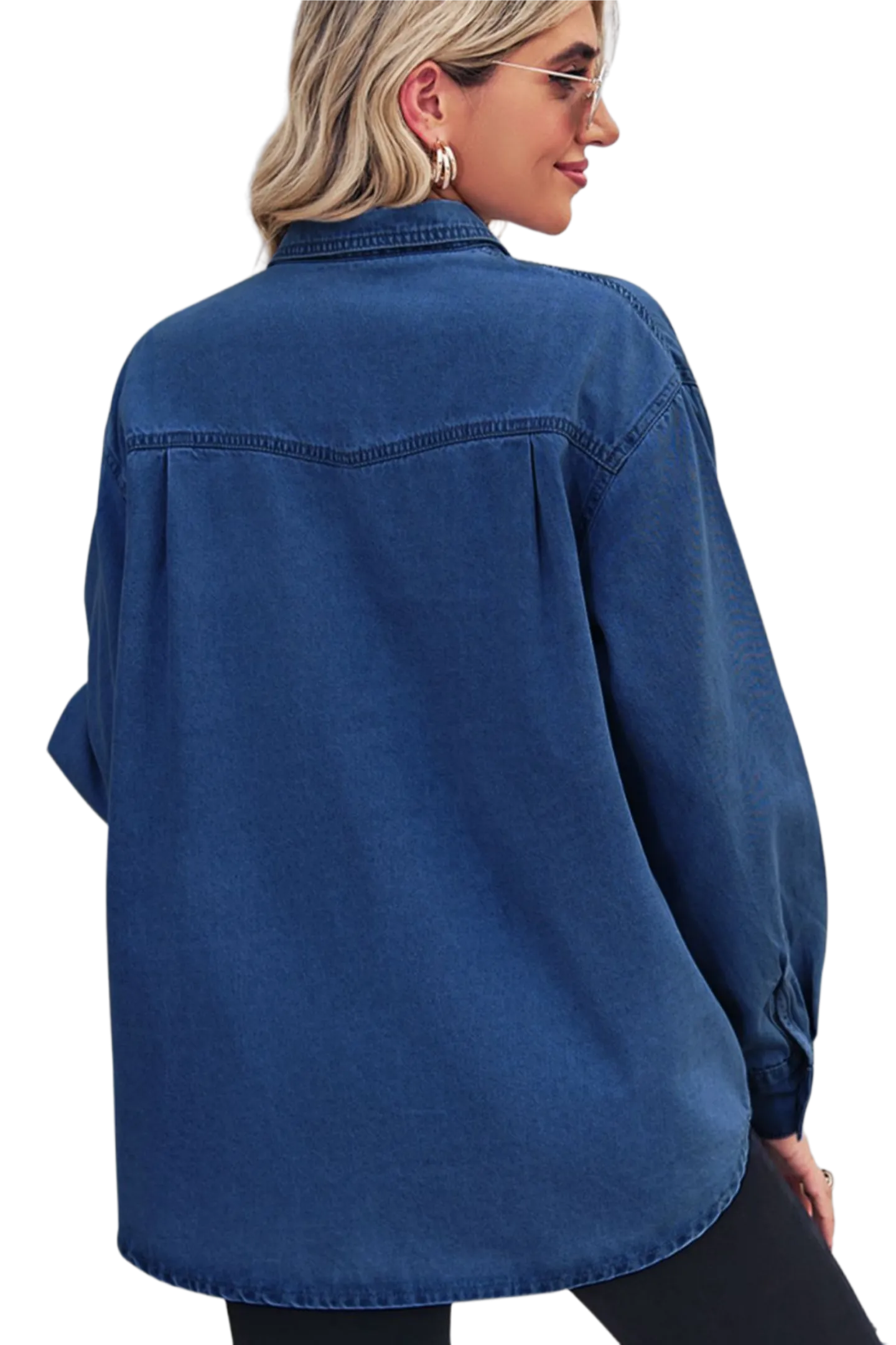 Collared Neck Dropped Shoulder Denim Top