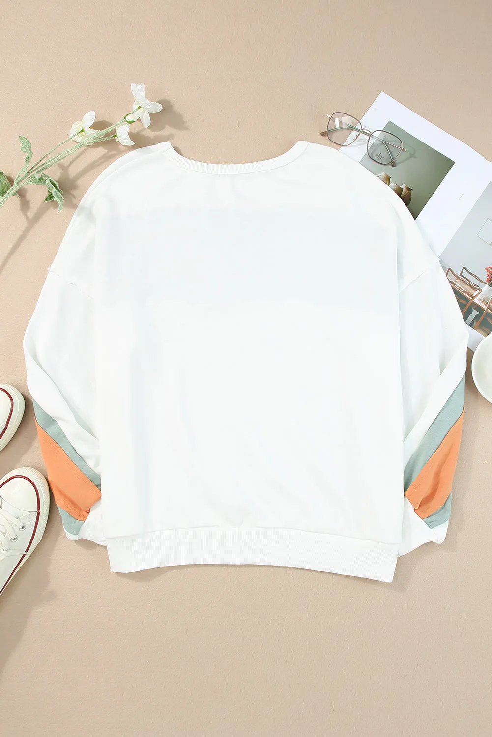 Colorblock Drop Sleeve Pullover Sweatshirt