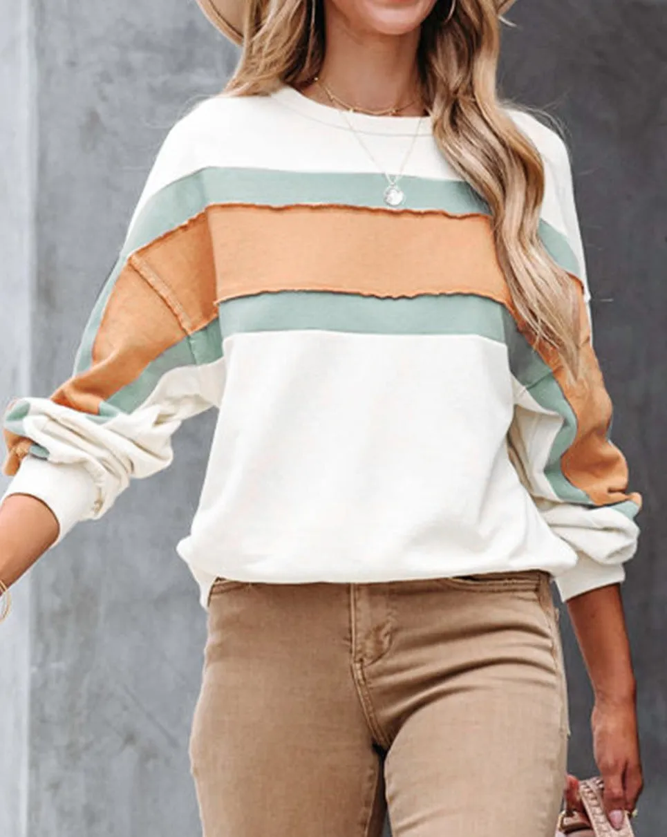 Colorblock Drop Sleeve Pullover Sweatshirt