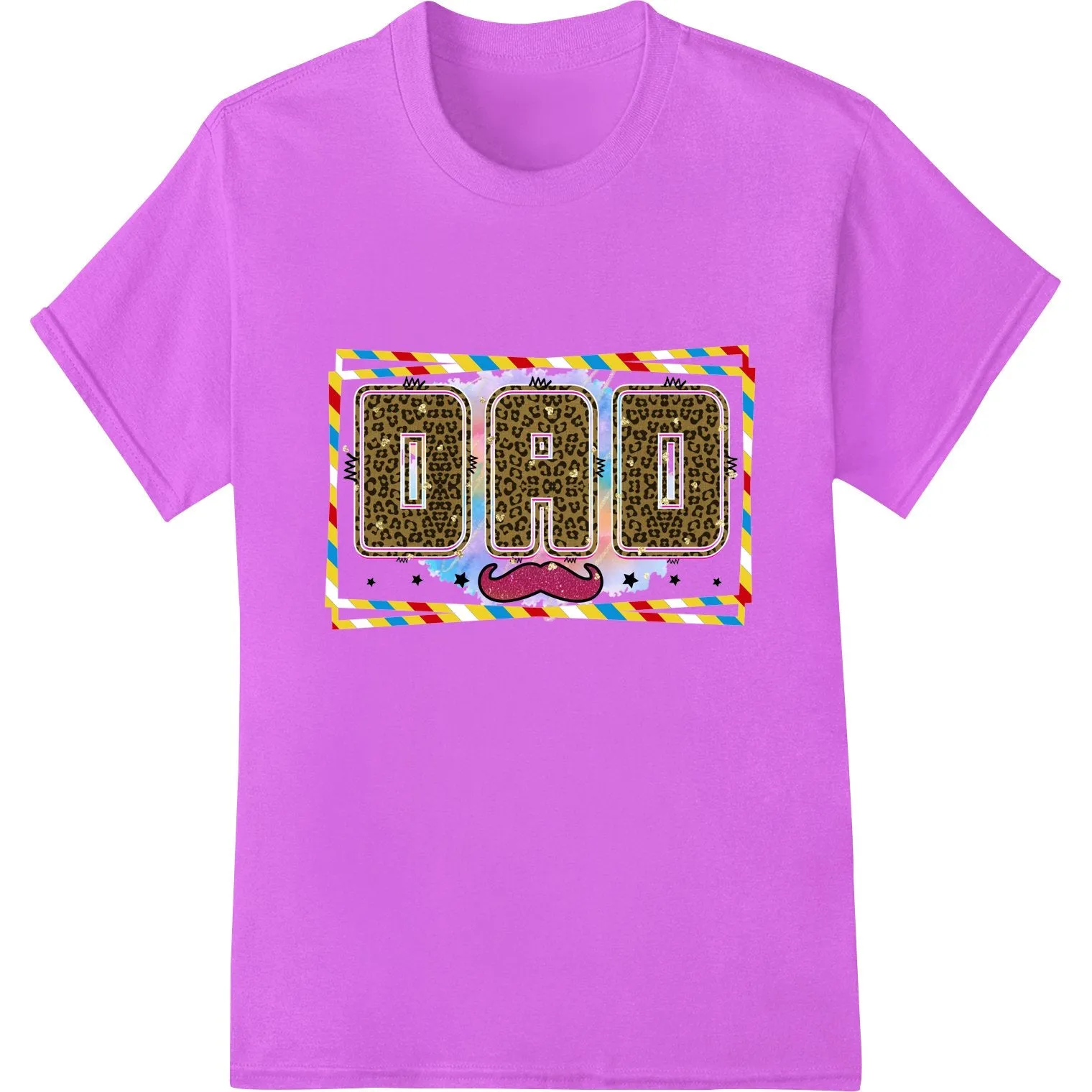 Colorful Mustache 'DAD' DTF Print Heat Transfer - Father's Day