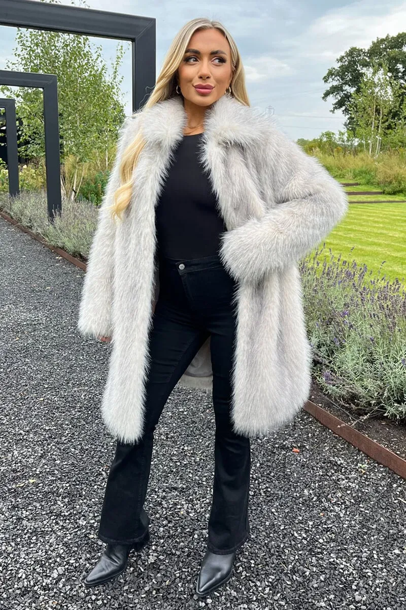 CREAM TIPPED FAUX FUR LONG JACKET