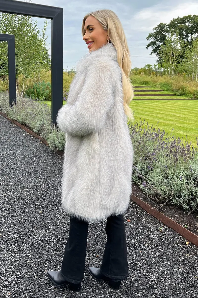 CREAM TIPPED FAUX FUR LONG JACKET