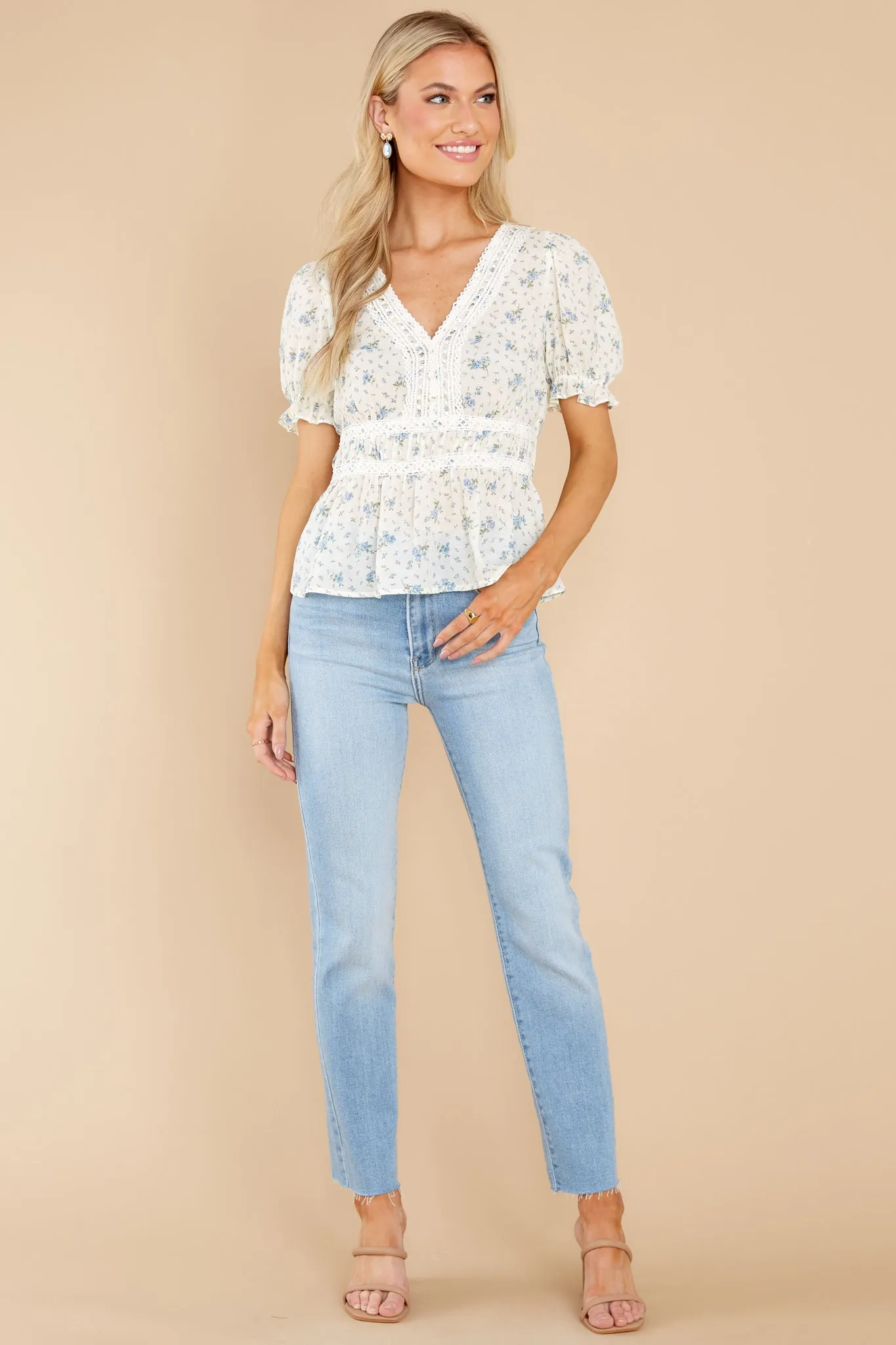 Delicate Blooms Ivory Floral Print Top