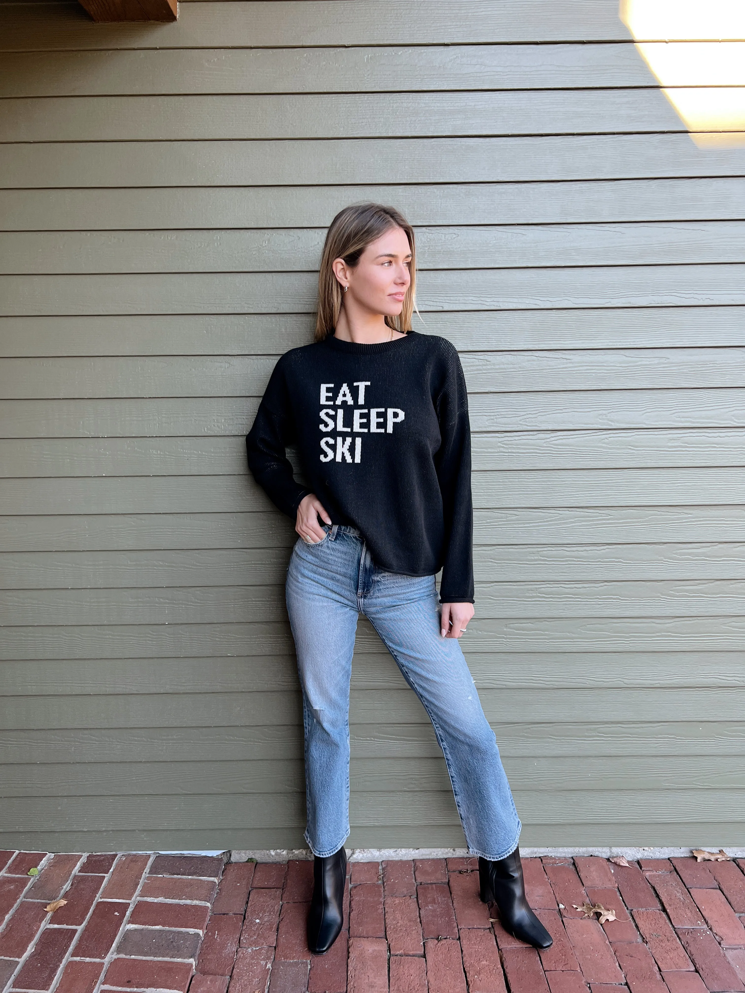 Eat Sleep Ski Box Sweater - Black/Natural