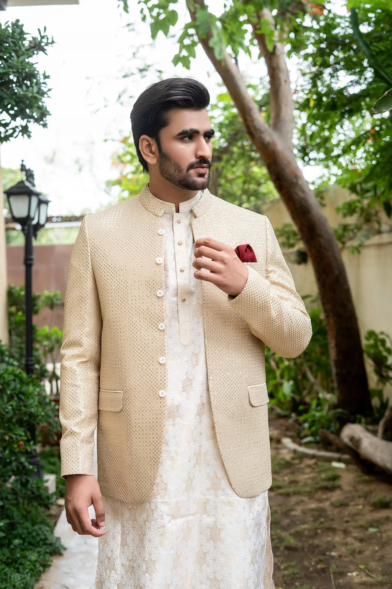 ER 2072 Ivory Beige Gold Mens Prince Coat For Men