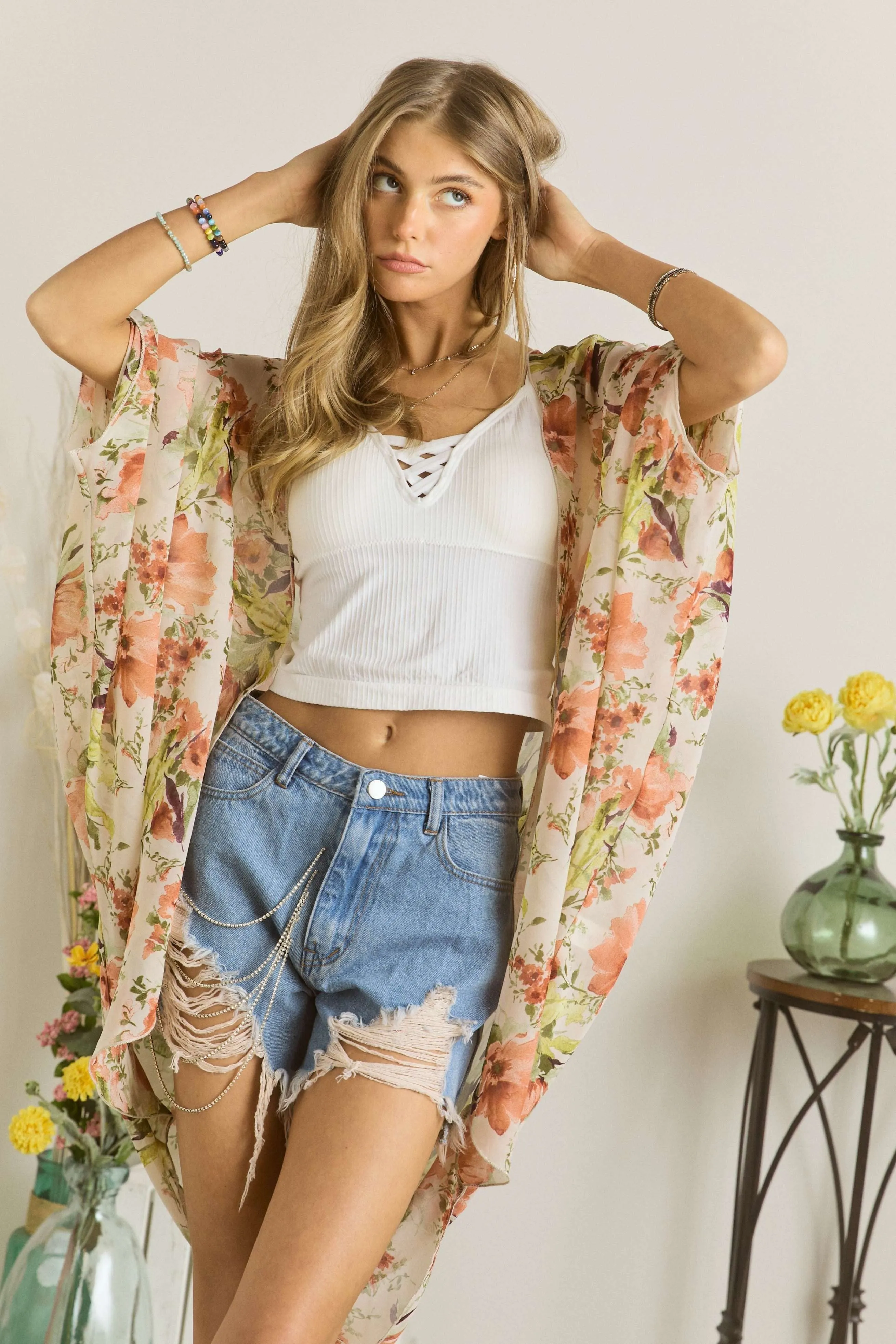 Floral Kimono Cardigan | Elegant Women's Layer (C61)