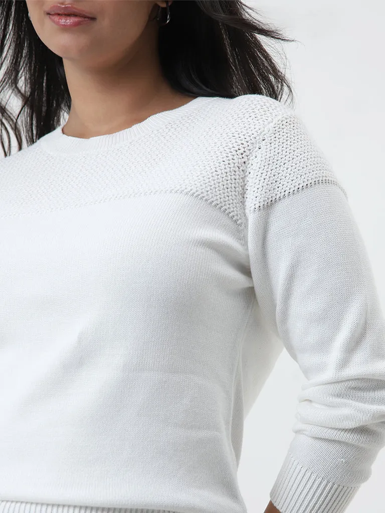 Gia White Knitted Cotton Sweater