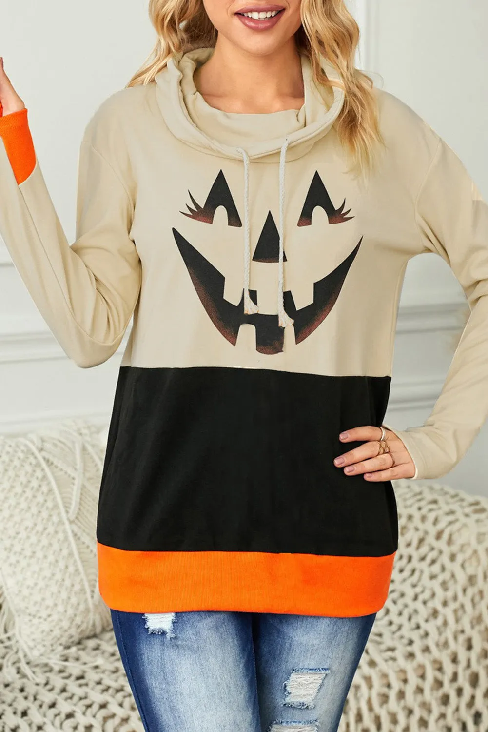 Halloween Colorblock Cowl Turtleneck Top