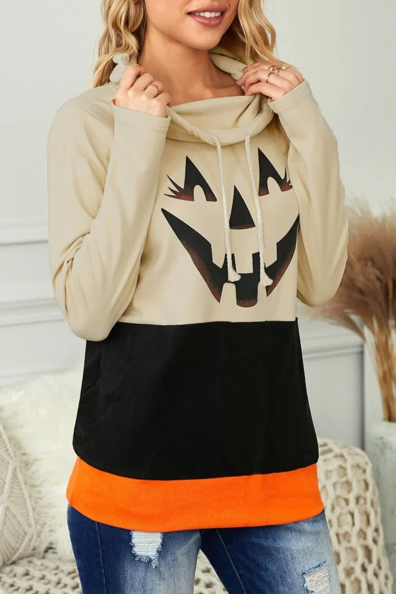 Halloween Colorblock Cowl Turtleneck Top