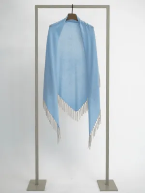 Herzen’s Angelegenheit Women's Wool And Cashmere Sky Blue Cape With Stone Tassels 25244-5000 Col 803231